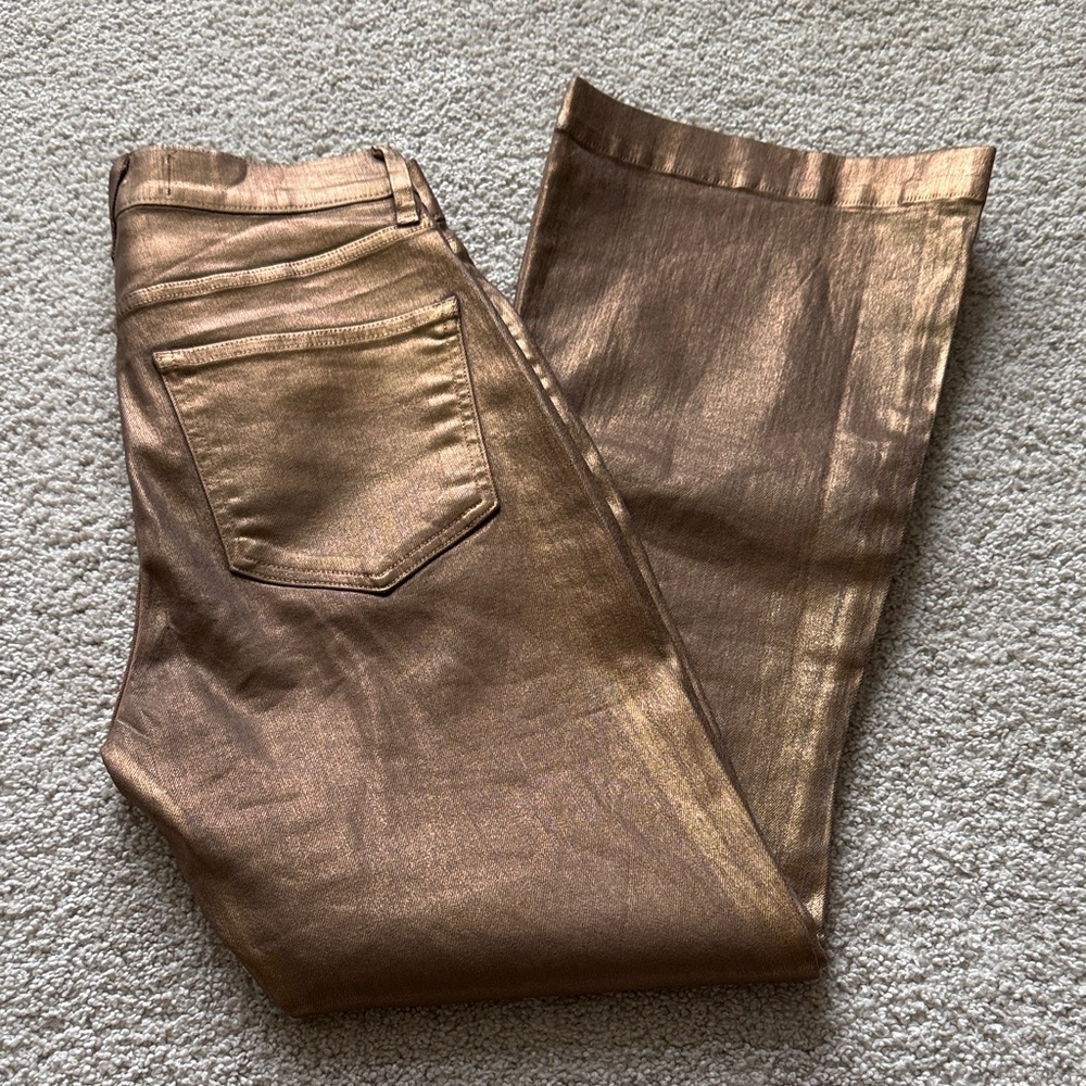 Veronica Beard Metallic Bronze Flare Jeans 27 high rise Carson ankle flare